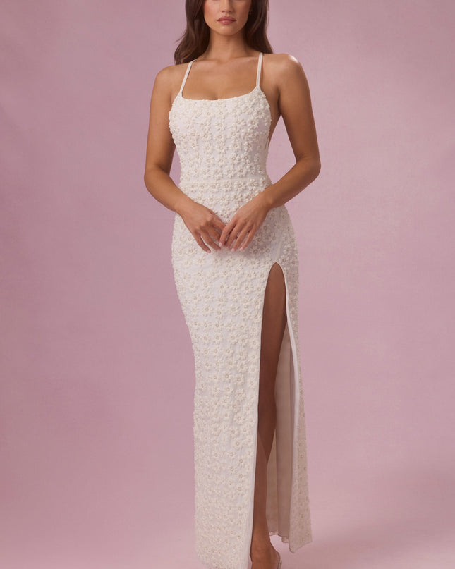 Pearl Embellished Square Neck Maxi Dress