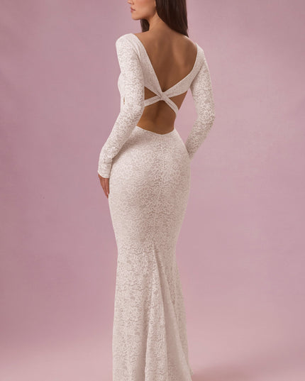 Pearl Lace Long-Sleeve Maxi Dress