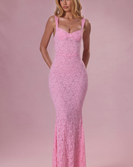 Blush Pink Lace Sweetheart-Neck Gown