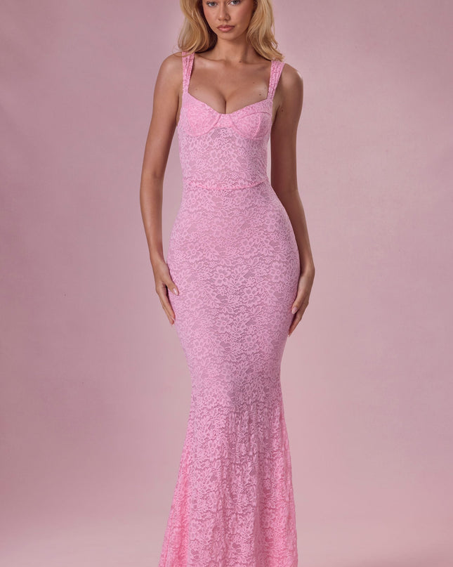 Blush Pink Lace Sweetheart-Neck Gown