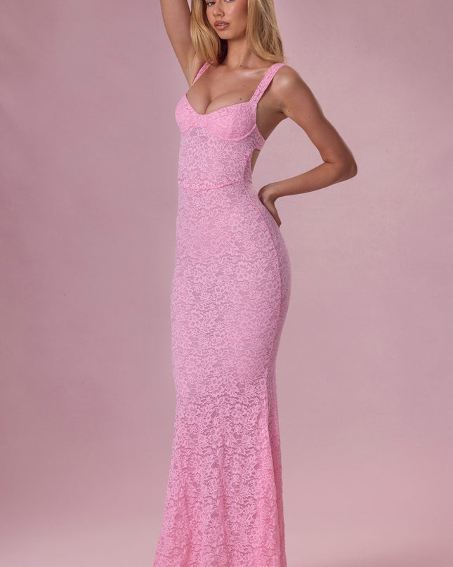 Blush Pink Lace Sweetheart-Neck Gown
