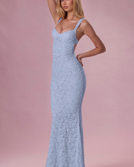 Sky Blue Lace Sweetheart-Neck Gown