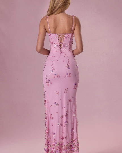 Candyfloss Pink Embellished Corset Maxi Dress