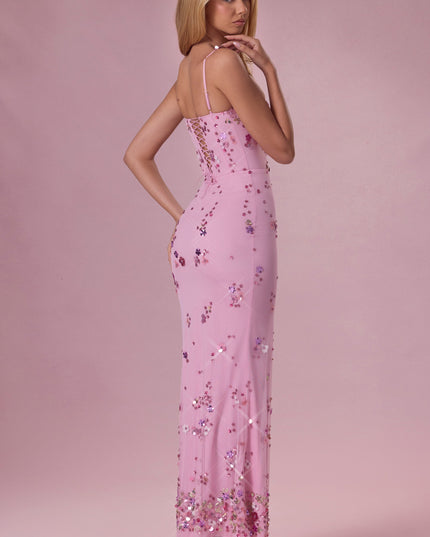 Candyfloss Pink Embellished Corset Maxi Dress
