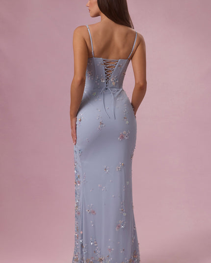 Sky Blue Embellished Corset Maxi Dress