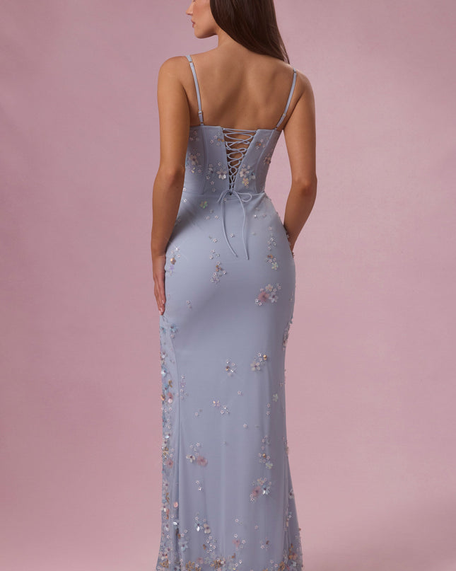 Sky Blue Embellished Corset Maxi Dress