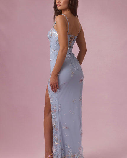 Sky Blue Embellished Corset Maxi Dress
