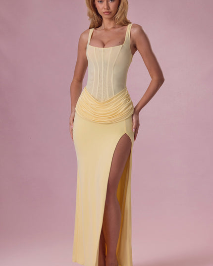 Butter Mesh Draped Bridesmaid Dress