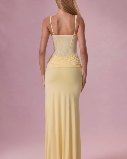 Butter Mesh Draped Bridesmaid Dress