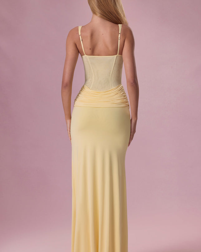 Butter Mesh Draped Bridesmaid Dress