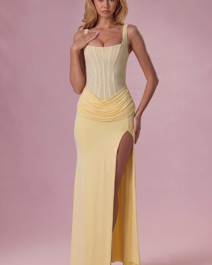 Butter Mesh Draped Bridesmaid Dress