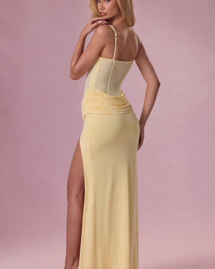 Butter Mesh Draped Bridesmaid Dress