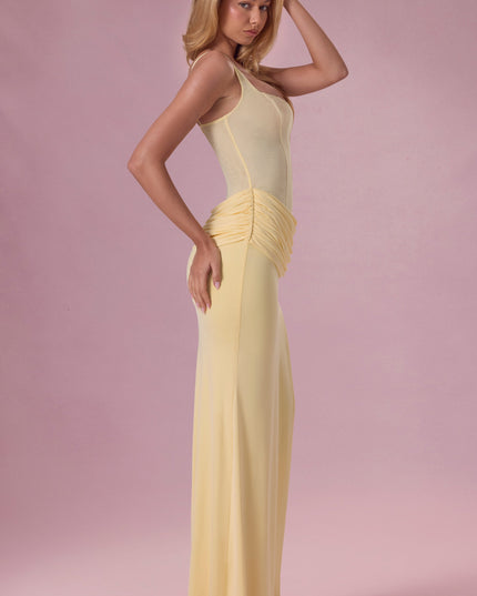 Butter Mesh Draped Bridesmaid Dress