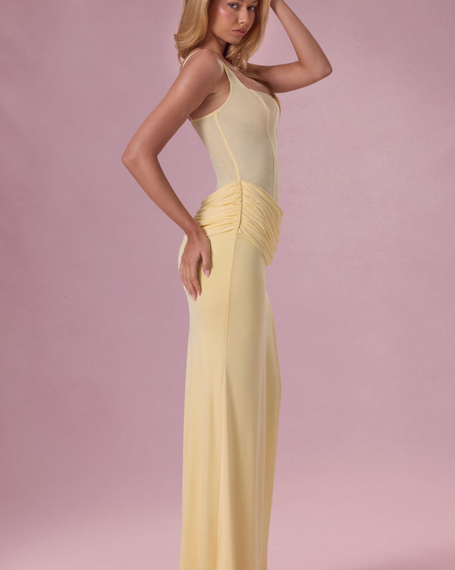 Butter Mesh Draped Bridesmaid Dress