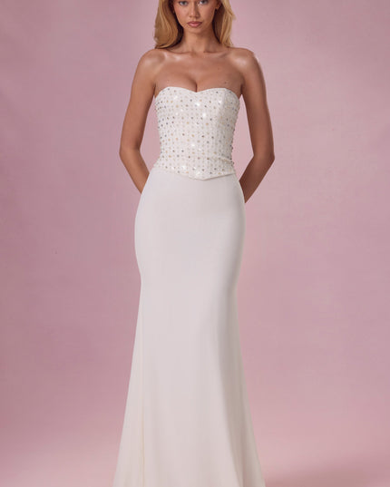 Pearl Embellished Corset Strapless Gown
