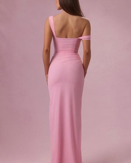 Candyfloss Pink Mesh Draped Corset Gown