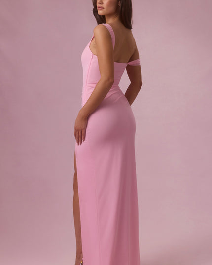 Candyfloss Pink Mesh Draped Corset Gown