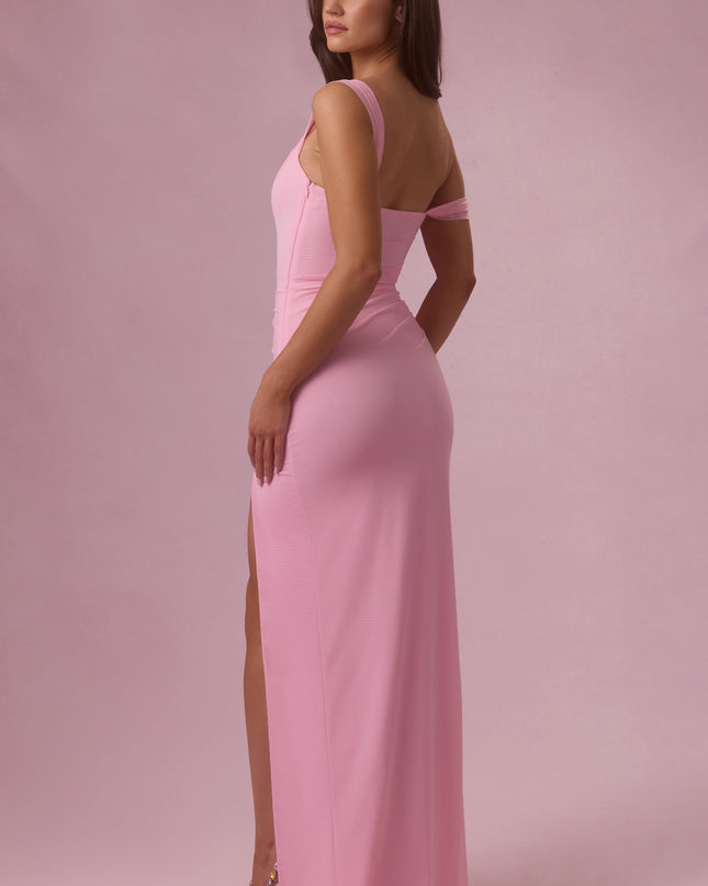 Candyfloss Pink Mesh Draped Corset Gown