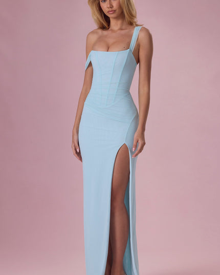 Light Blue Mesh Draped Corset Gown