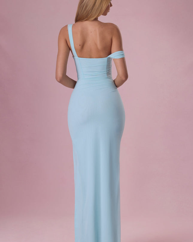 Light Blue Mesh Draped Corset Gown
