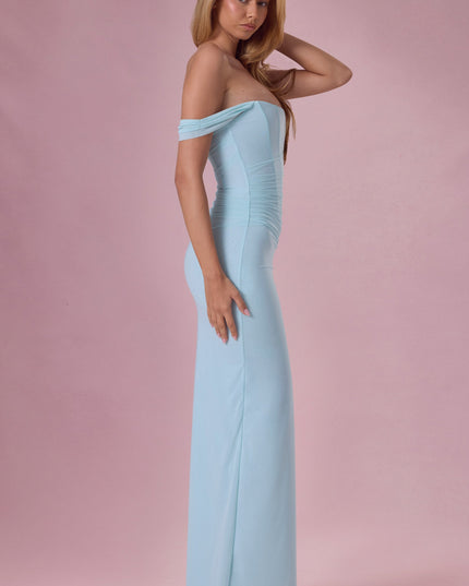 Light Blue Mesh Draped Corset Gown