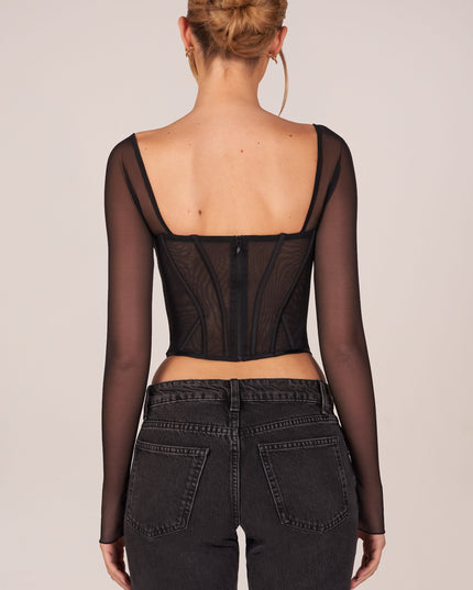 Black Corset Long-Sleeve Top