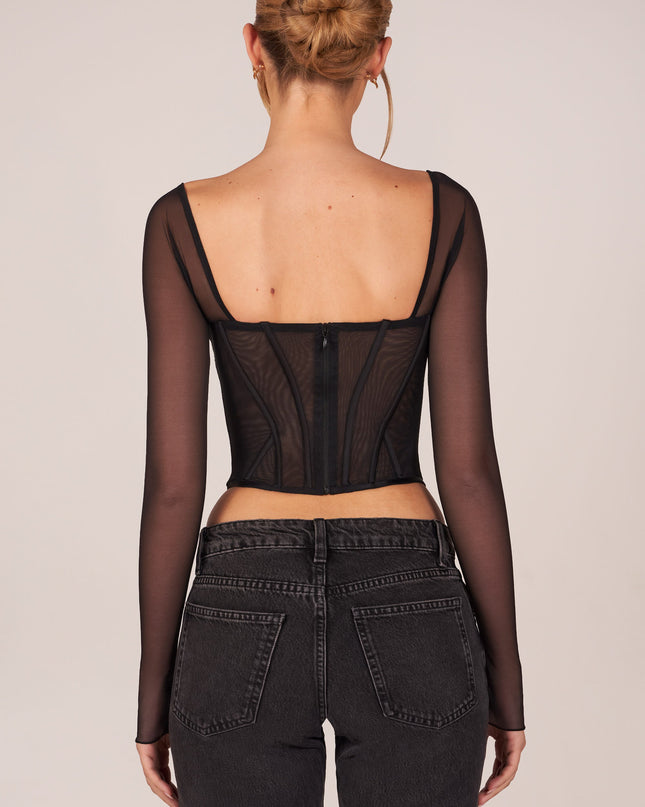 Black Corset Long-Sleeve Top