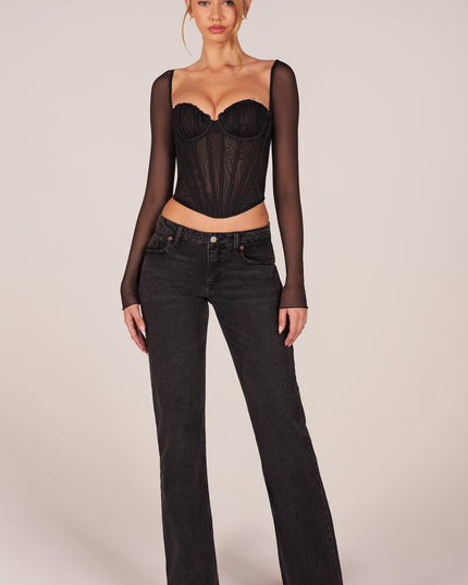 Black Corset Long-Sleeve Top