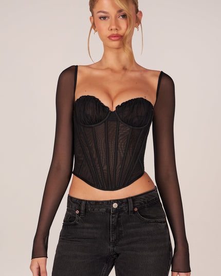 Black Corset Long-Sleeve Top