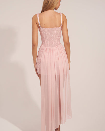 Blush Pink Corseted Draped Mini Dress