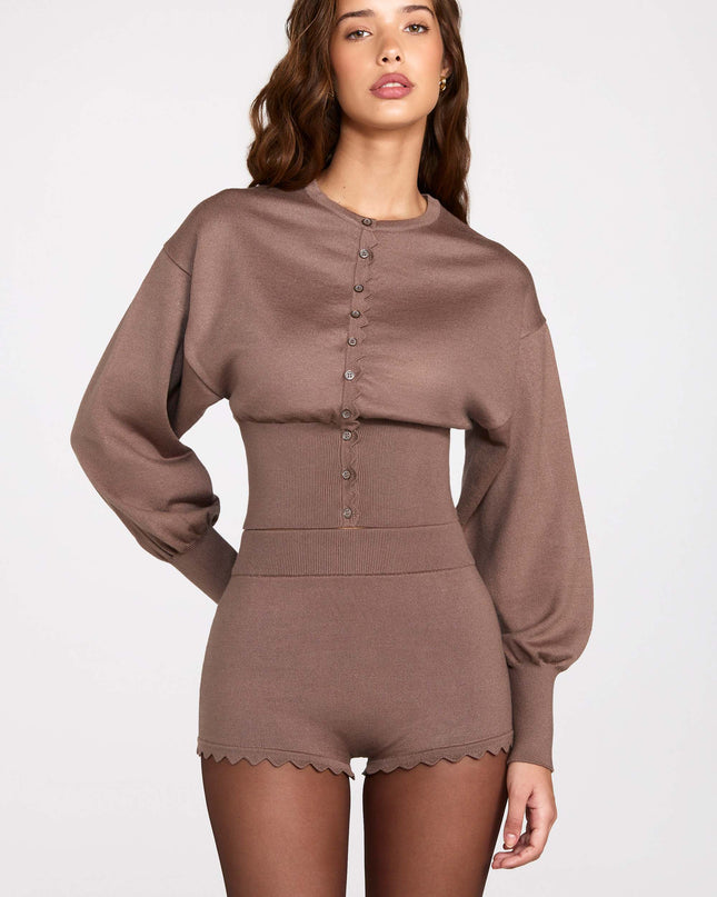 Mocha Knit Mid-Rise Mini Shorts