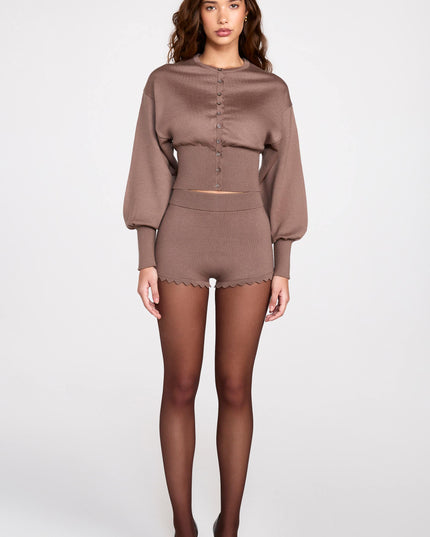 Mocha Knit Mid-Rise Mini Shorts