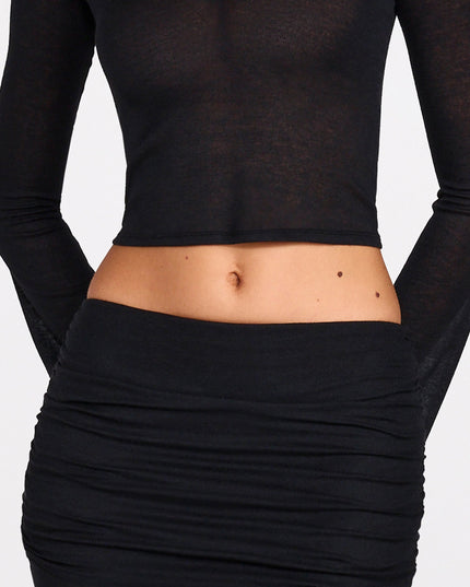 Black Sheer Jersey Low-Rise Draped Maxi Skirt
