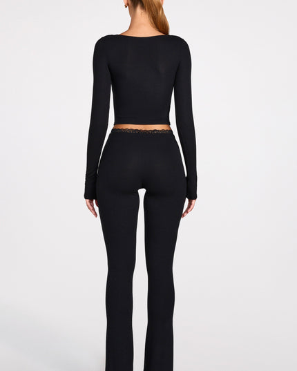 Black Modal Mid-Rise Flared Trousers