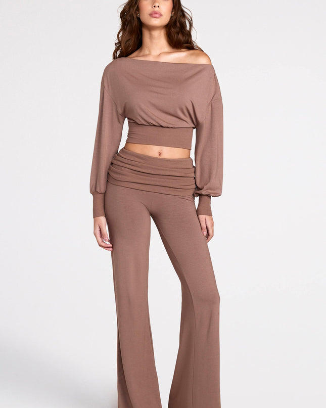 Mocha Modal Low-Rise Straight-Leg Trousers