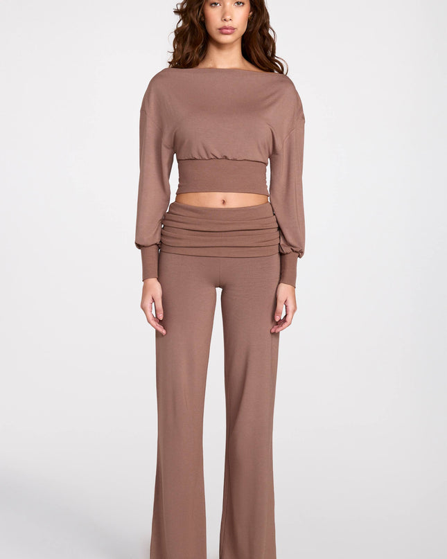 Mocha Modal Low-Rise Straight-Leg Trousers