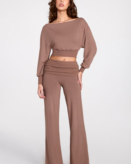 Mocha Modal Low-Rise Straight-Leg Trousers