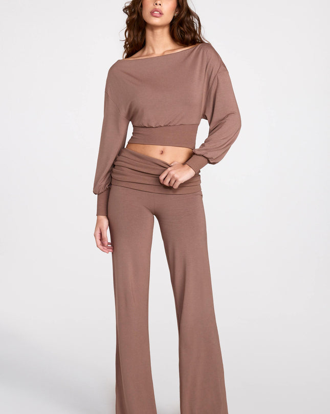 Mocha Modal Low-Rise Straight-Leg Trousers