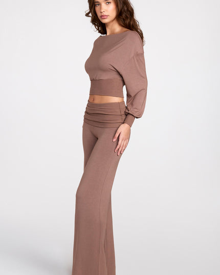 Mocha Modal Low-Rise Straight-Leg Trousers