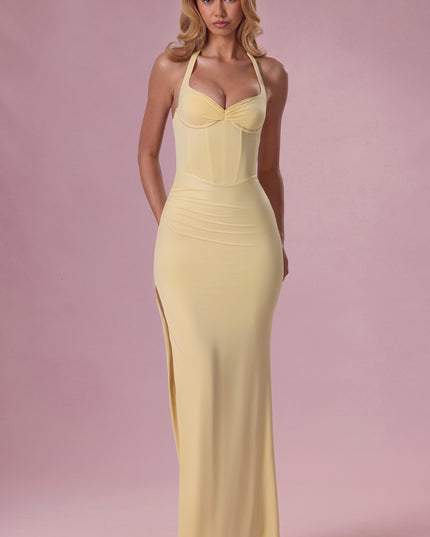 Butter Yellow Jersey Corset Bridesmaid Dress