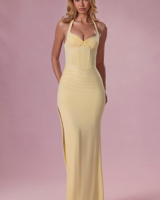 Butter Yellow Jersey Corset Bridesmaid Dress