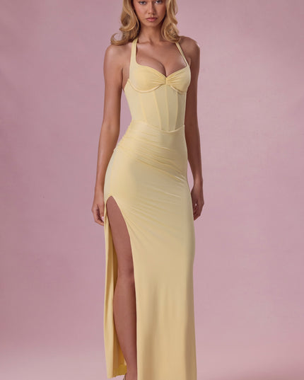Butter Yellow Jersey Corset Bridesmaid Dress