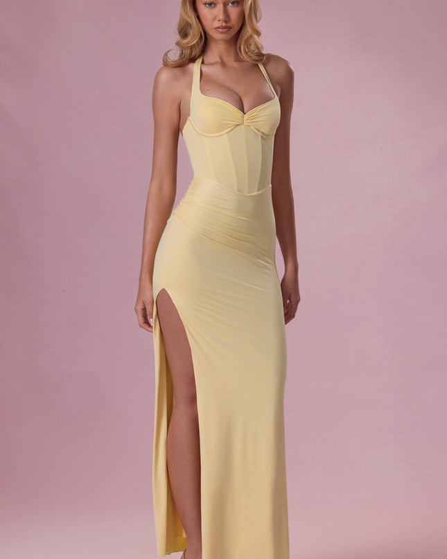 Butter Yellow Jersey Corset Bridesmaid Dress