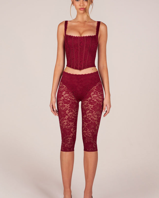 Cherry Red Laced Capri Trousers