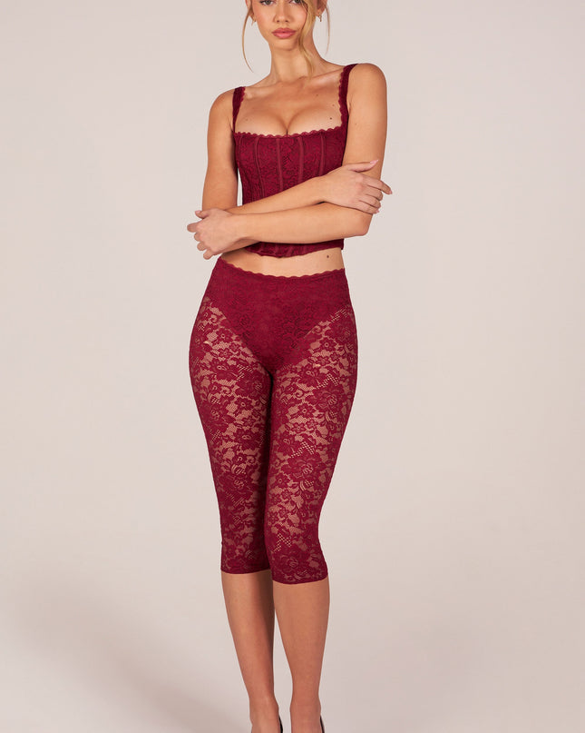 Cherry Red Laced Capri Trousers