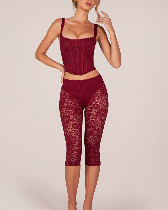 Cherry Red Laced Capri Trousers