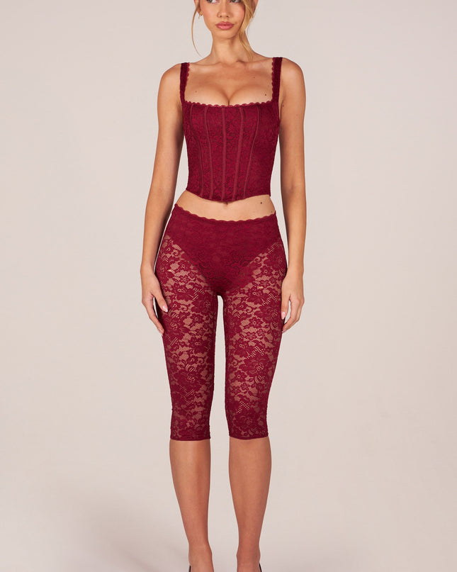 Cherry Red Laced Capri Trousers