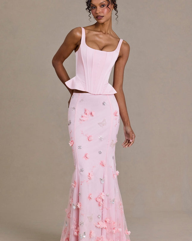 Baby Pink Embellished Tulle Skirt