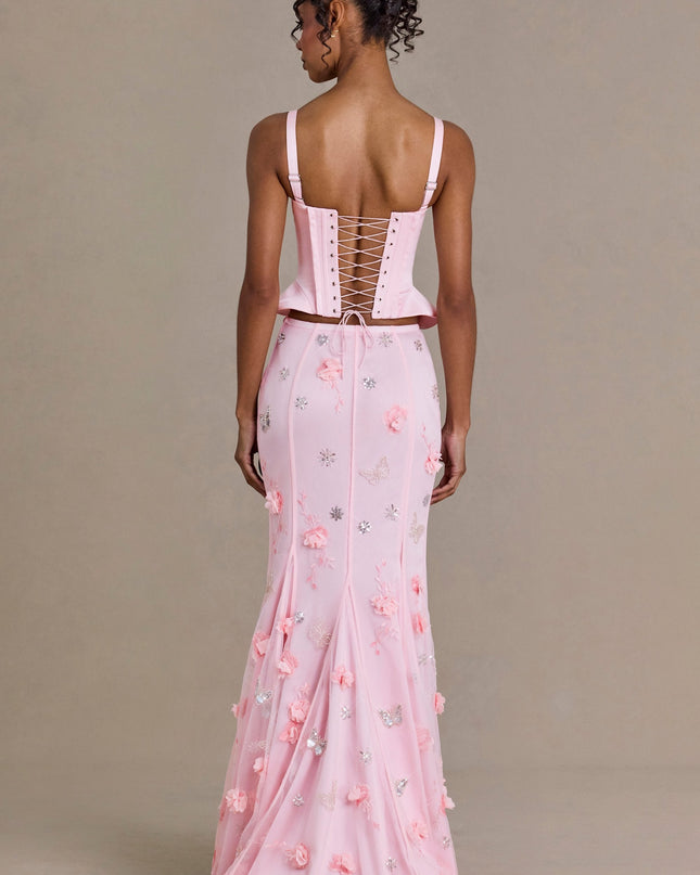 Baby Pink Embellished Tulle Skirt