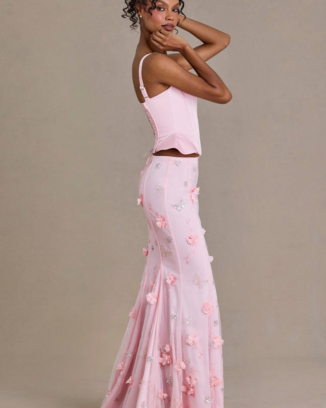 Baby Pink Embellished Tulle Skirt